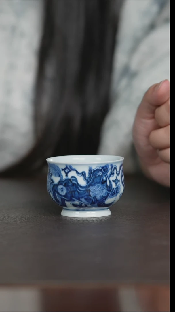 青花双狮炉士单杯