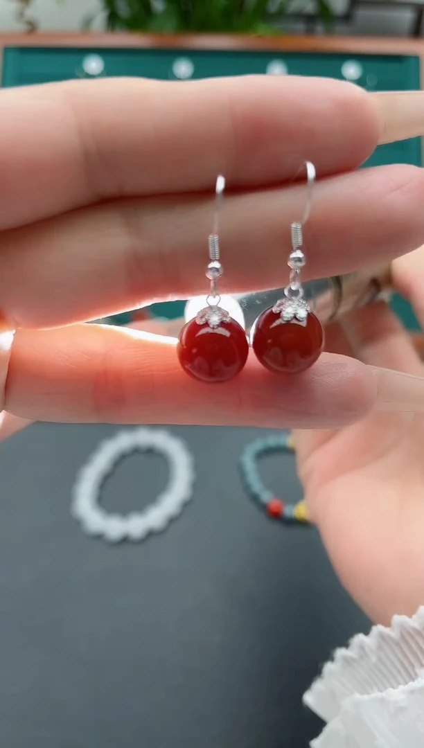 【闪购商品】玛瑙/玉髓耳饰银S925镶嵌1138龙鳞玛瑙