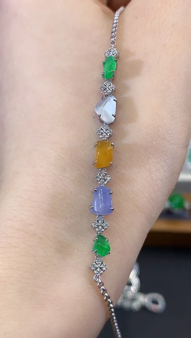 18K金镶嵌手链翡翠B190 紫货有色差