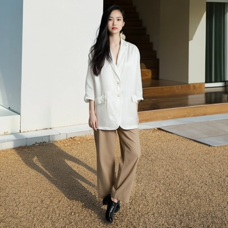 新款桑波段桑蚕丝西装外套时尚显瘦春夏超显瘦气质轻奢简约 1083