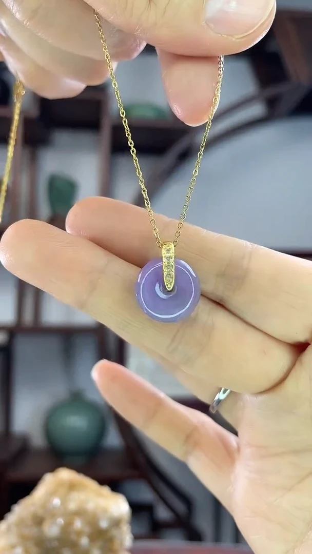 吊坠(赠链)未镶嵌翡翠D41紫翡平安扣