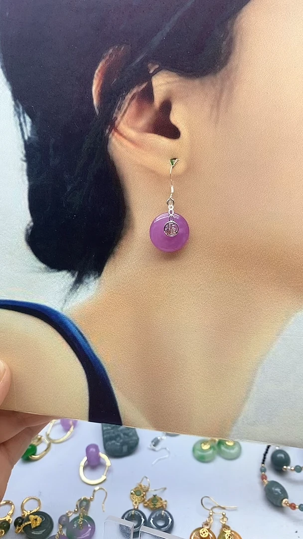 翡翠银S925镶嵌耳饰翡翠300