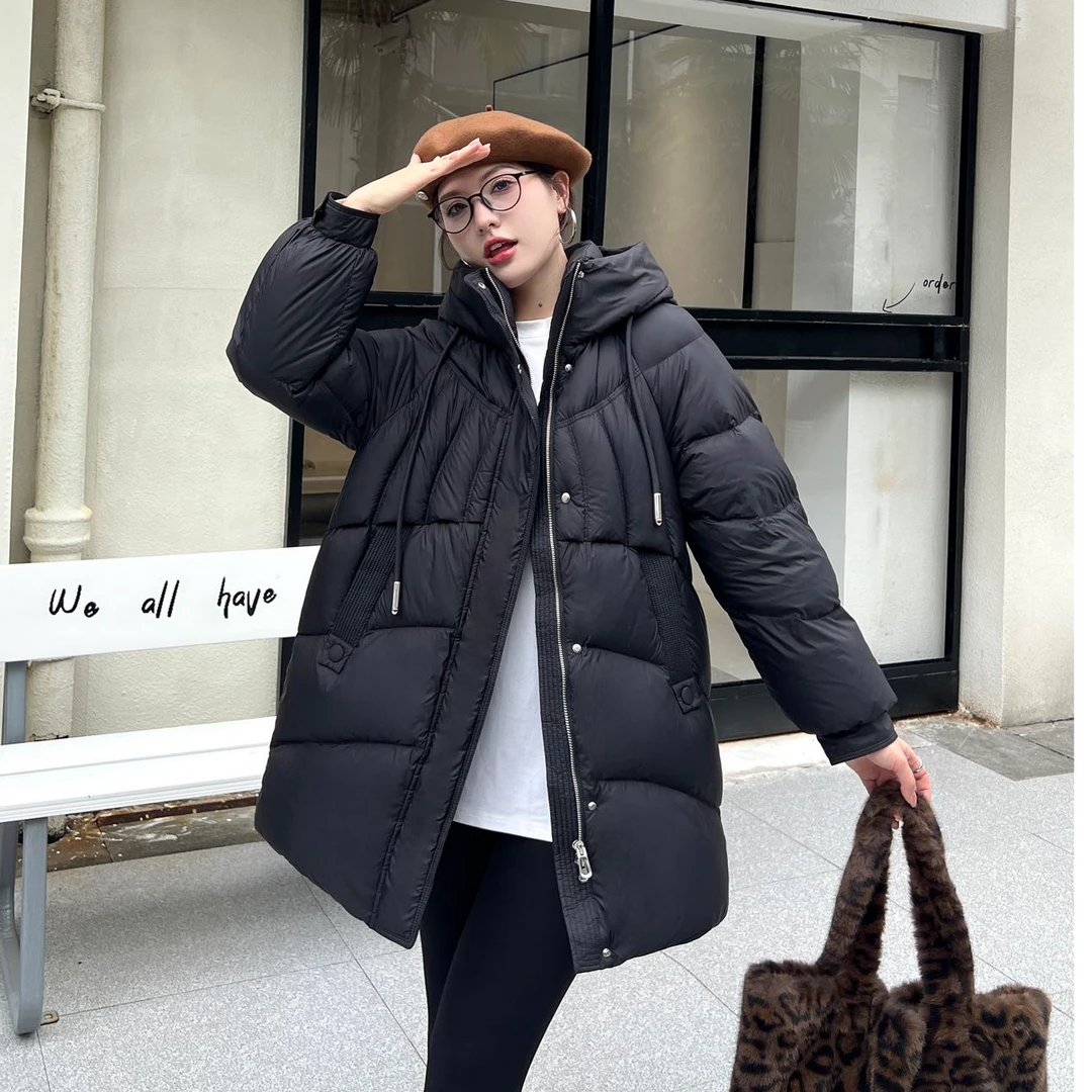 女中长款时尚保暖显瘦连帽冬季加厚外套