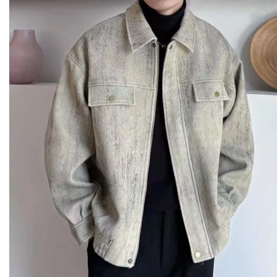 A800-999直播专用链接夹克男士短款时尚休闲百搭宽松毛呢翻领