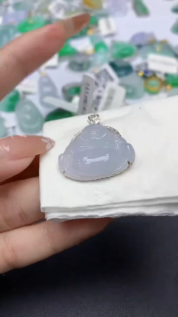 颈饰18K金镶嵌翡翠A货假一赔三支持复检百元上九元证书费自理