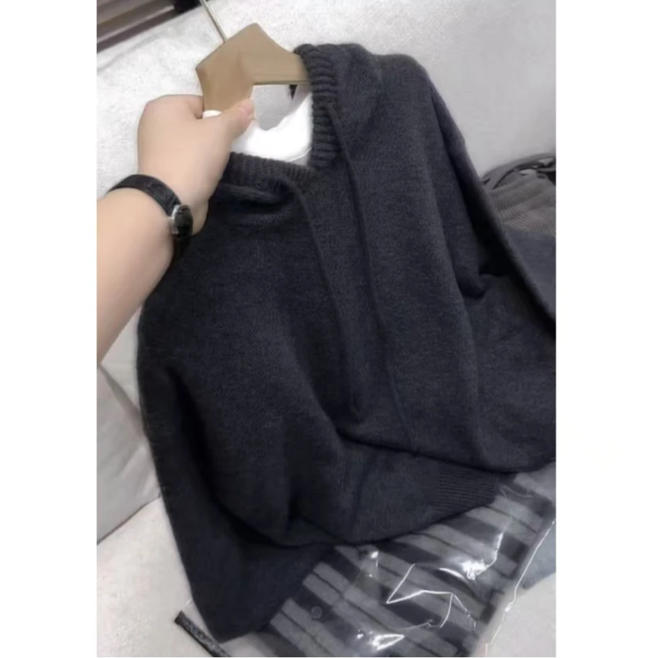 复古慵懒风百搭连帽毛衣女宽松韩系显瘦大码胖MM秋冬季洋气针织衫