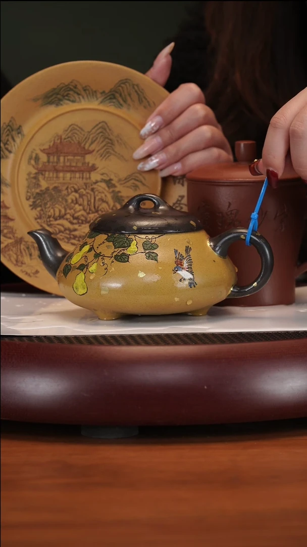 【闪购商品】紫砂茶壶2-81XXW汉棠石瓢黑金砂380cc
