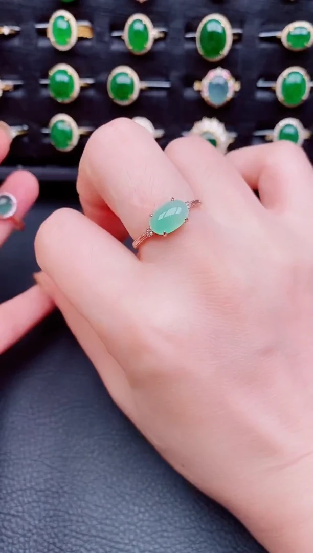 【闪购商品】翡翠戒指银S925镶嵌天然a货翡翠9