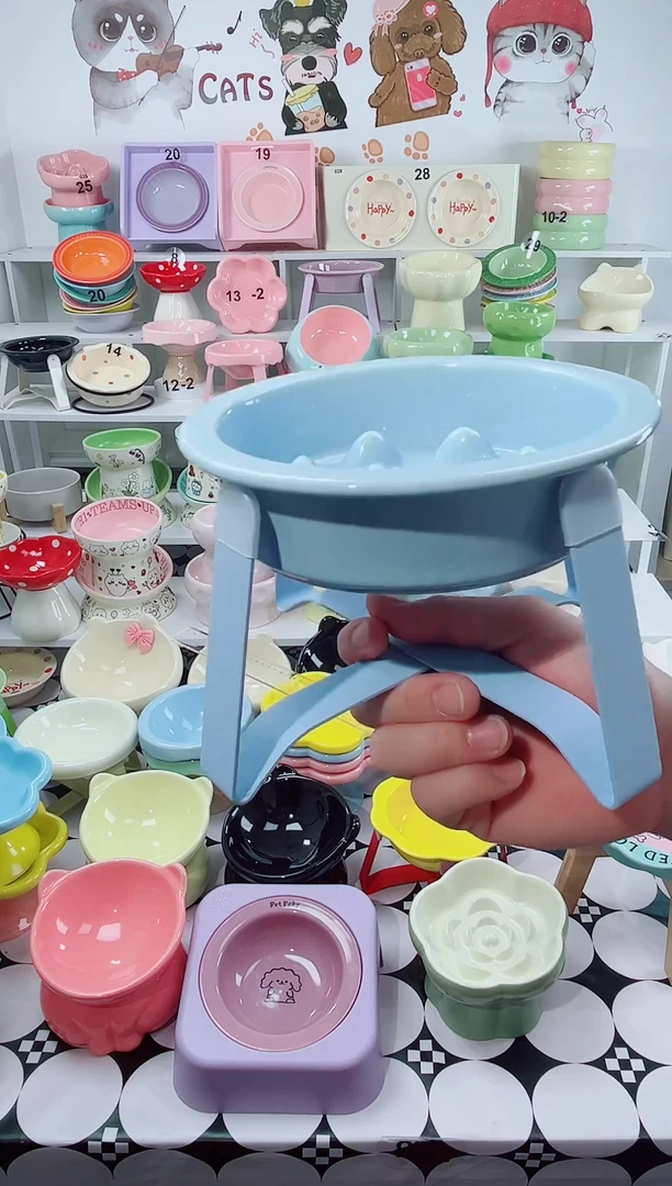 陶瓷蓝色慢食碗+铁艺支架