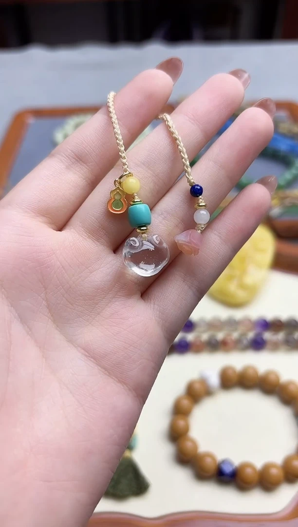 未镶嵌车挂水晶白水晶如意手机链挂件NX