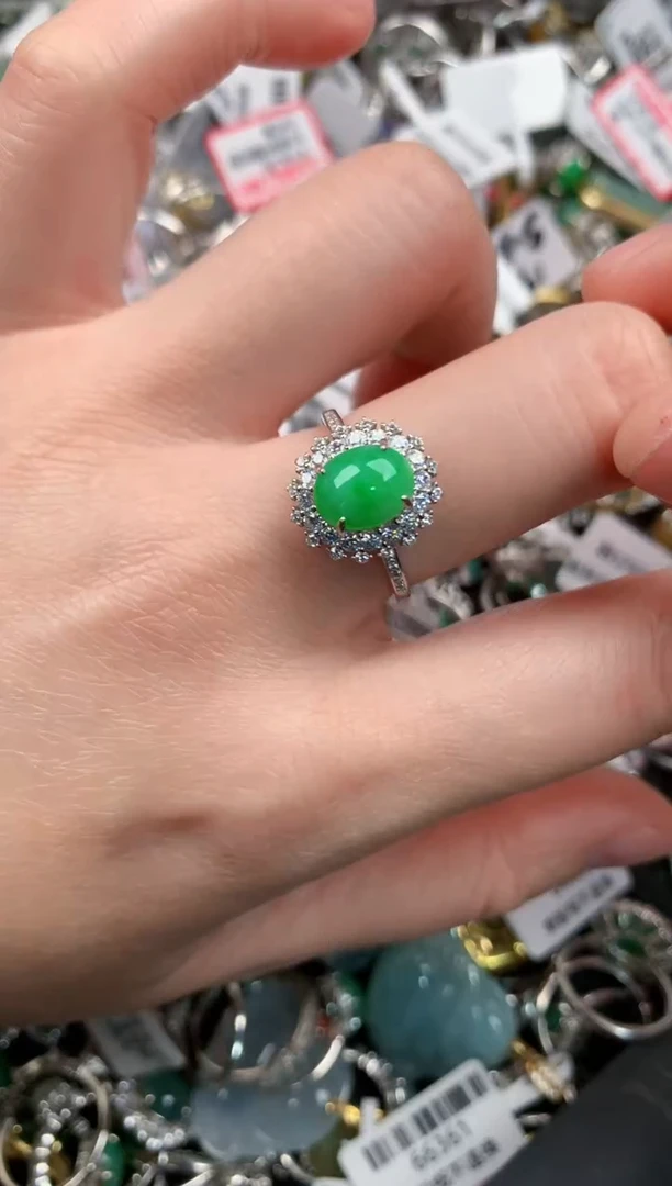 银S925镶嵌戒指翡翠1111---5