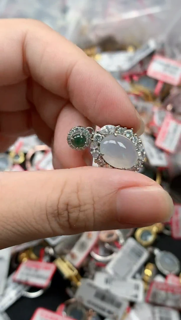 翡翠戒指银S925镶嵌天然缅甸翡翠
