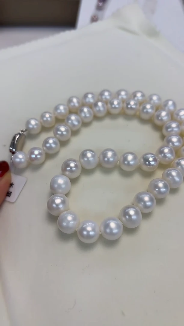 颈饰银S925镶嵌淡水珍珠9.5-10.5mm无核白珠项链