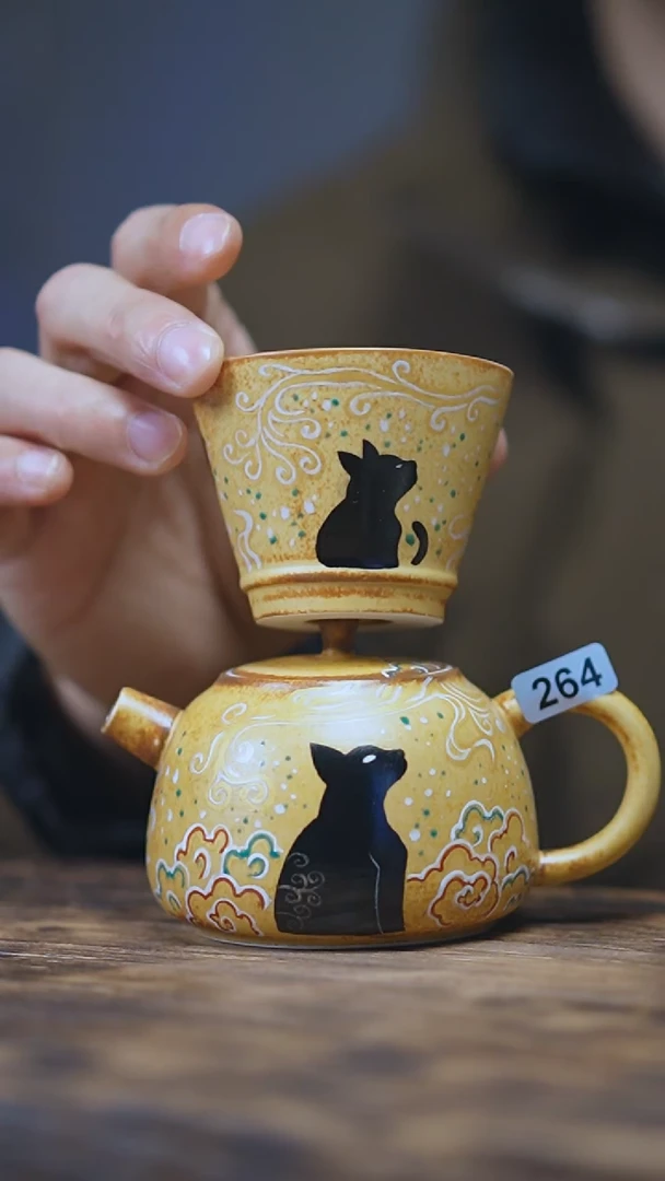 【闪购商品】264景德镇手绘玄猫套