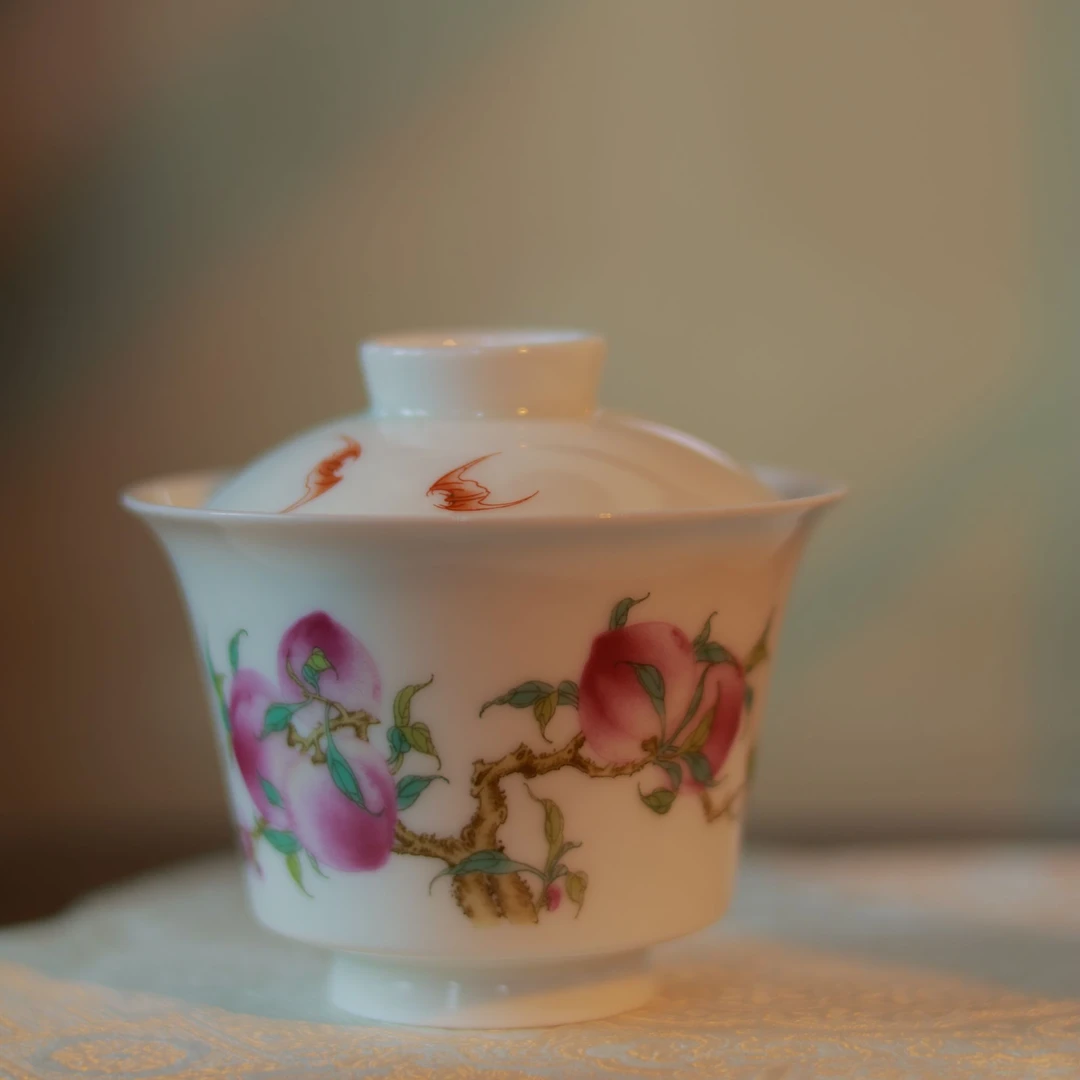 景德镇~景岚桃子马蹄盖碗盖下120cc