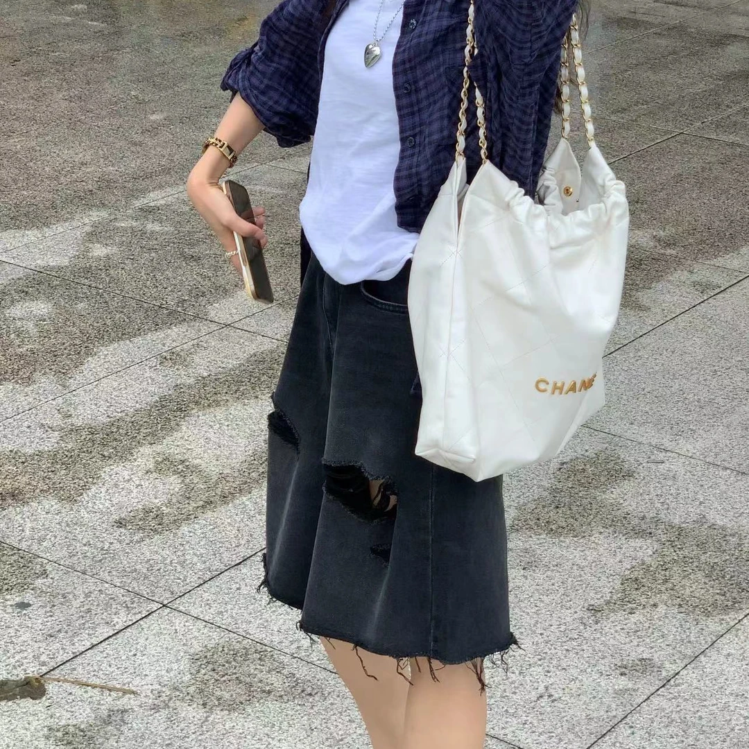 「松弛buff中裤」生菜自留/ 超舒服阔腿五分破洞牛仔裤