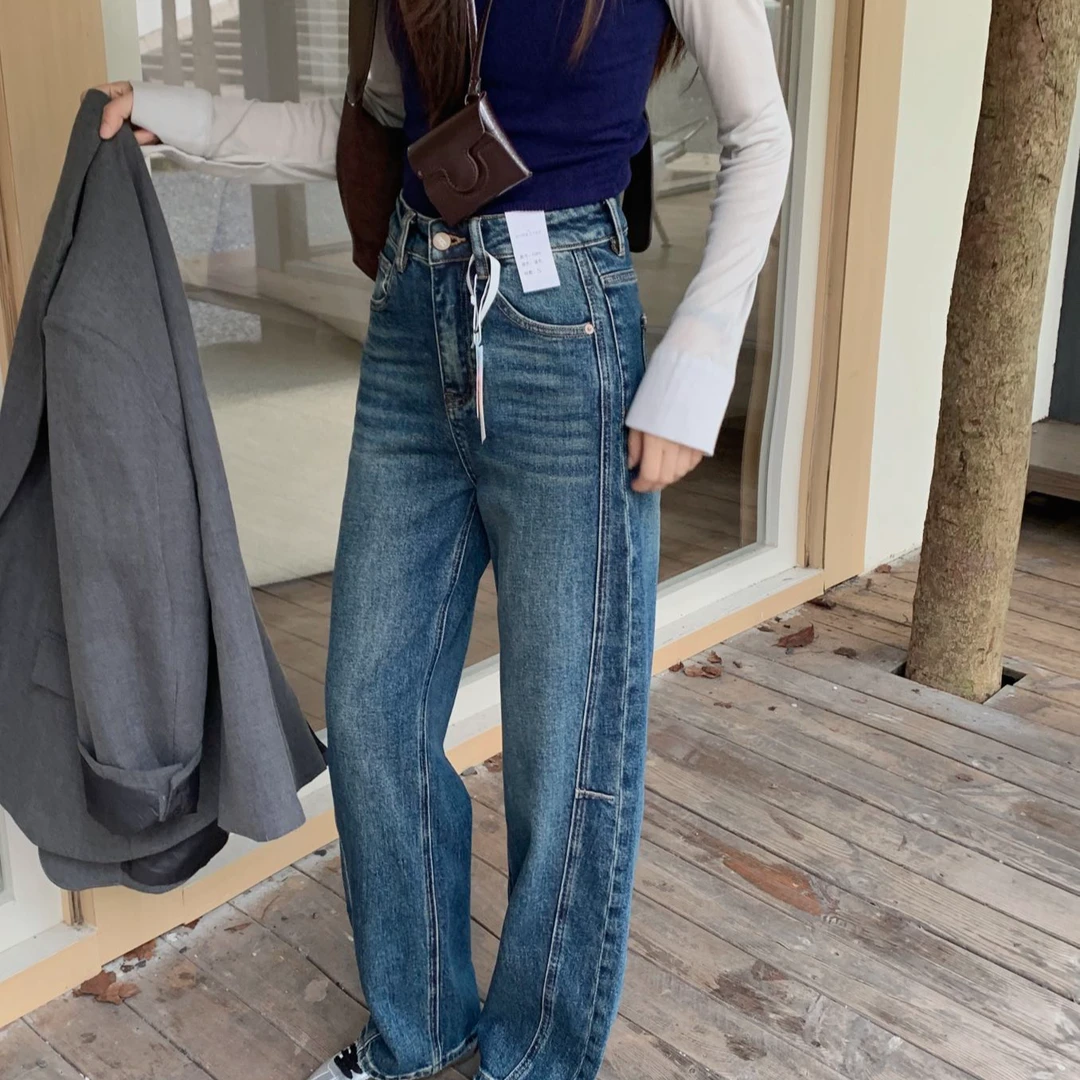 FUJIA STYLE新款气质休闲百搭时尚复古弯刀牛仔裤K6066A1