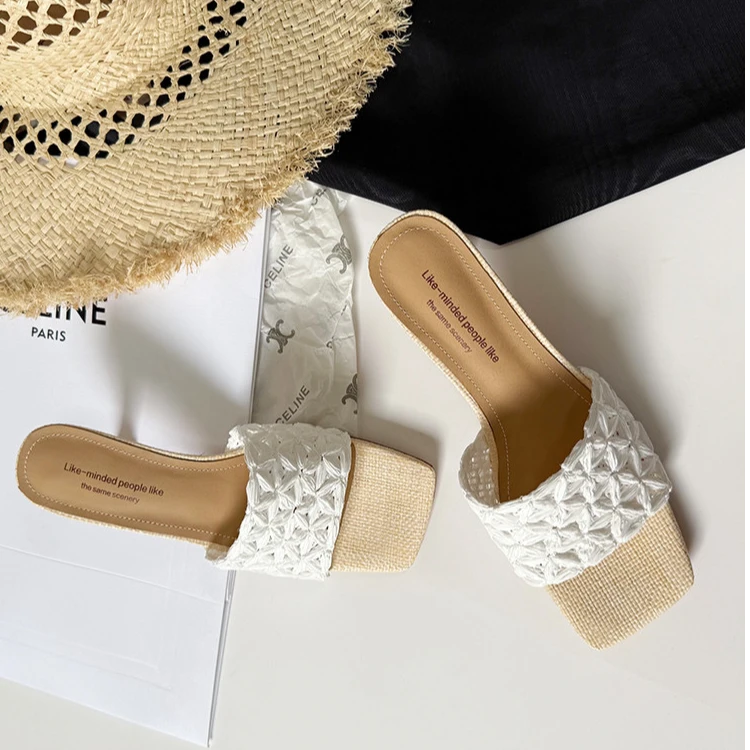 「浪漫假日｜5.5cm」夏季草编法式编织时尚百搭高跟鞋凉鞋凉拖