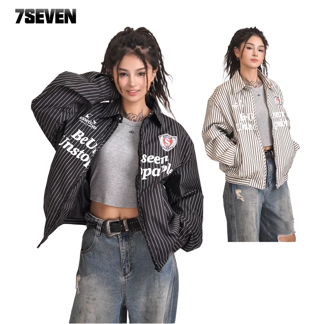 【现货】春秋新款长袖立领条纹情侣夹克户外时尚百搭夏季男士上衣