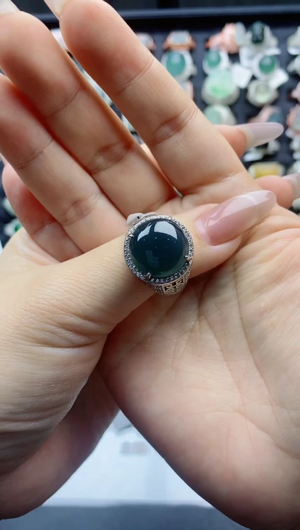 【闪购商品】翡翠戒指银S925镶嵌天然翡翠男戒