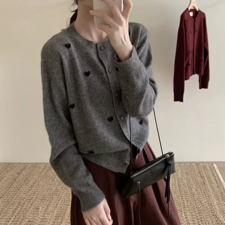 春秋新款爱心提花百搭针织开衫女 1105