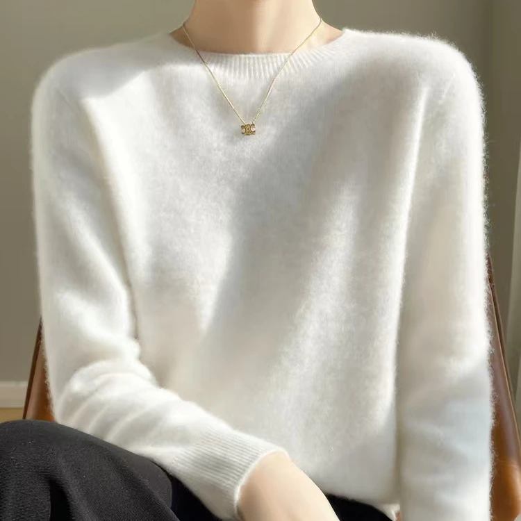 冬季新款100纯色羊绒衫女一字领套头纯色针织打底衫