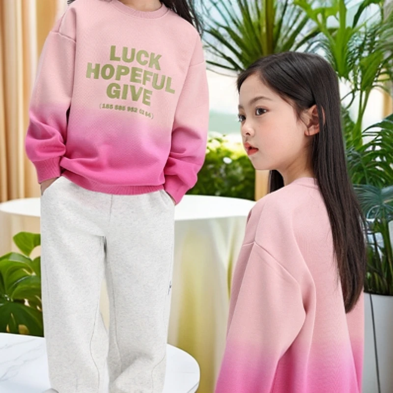 渐变女春秋套头字母学院冬季卫衣时尚休闲童装女童男童宽松