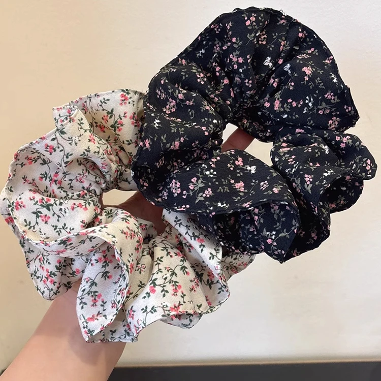 韩版浪漫碎花褶皱大肠发圈优雅气质发绳高级感女发饰头绳头饰头花