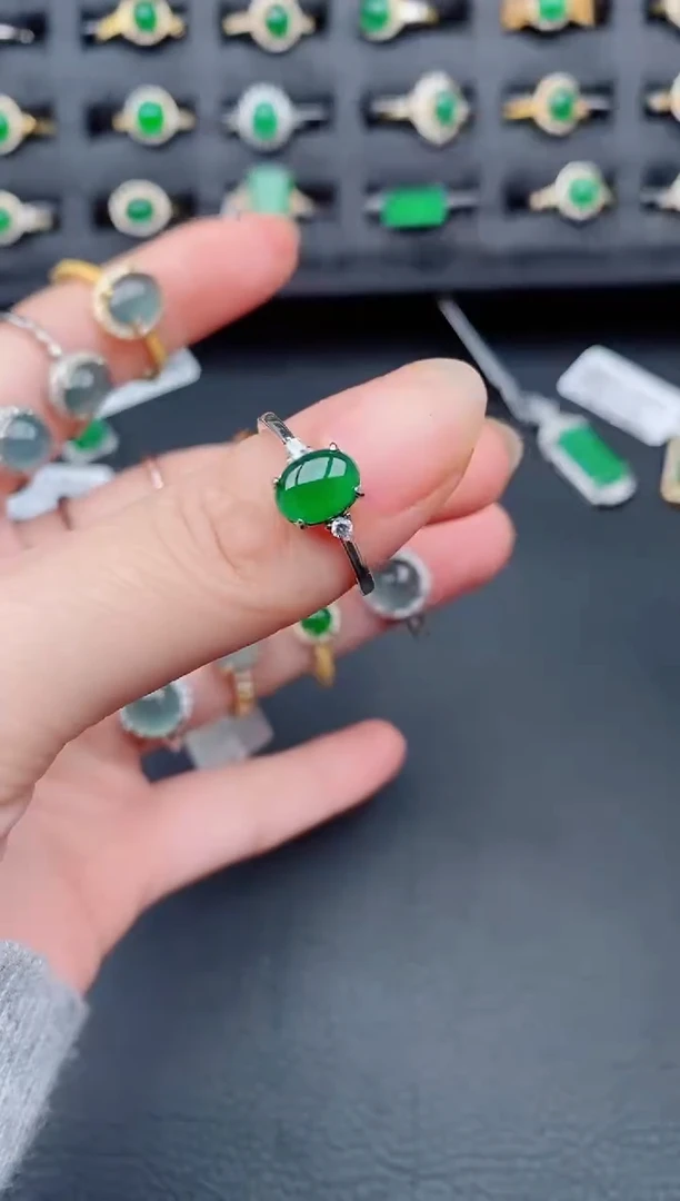 银S925镶嵌戒指翡翠天然a货翡翠10