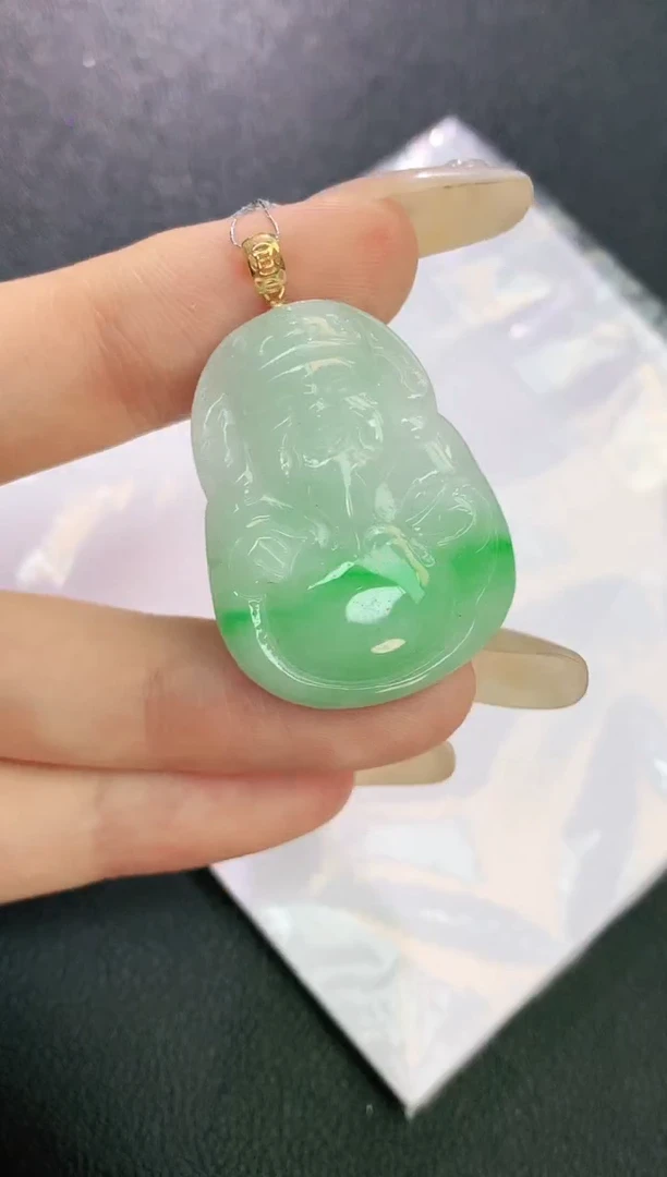翡翠18K金镶嵌颈饰赠礼盒证书 珍珍