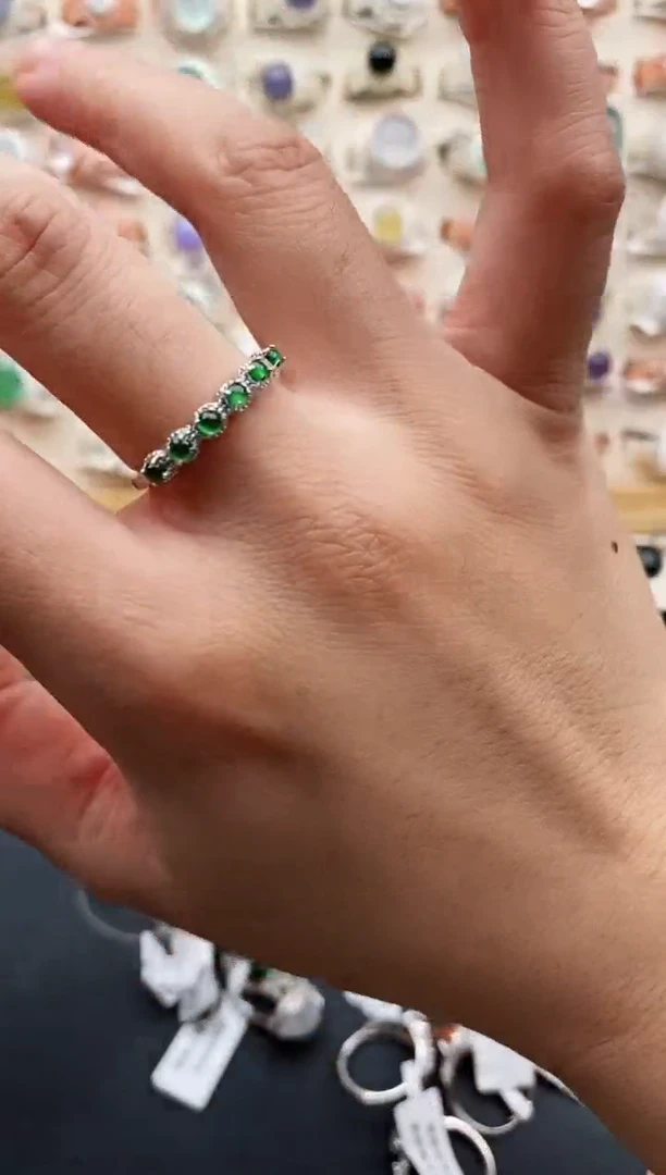 银S925镶嵌戒指翡翠缅甸天然A货翡翠22  4-3