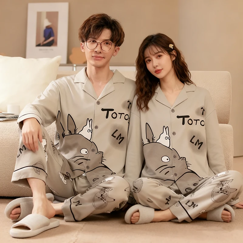 情侣睡衣女春秋款100纯棉长袖加肥加大码睡衣男特大码300斤家居服