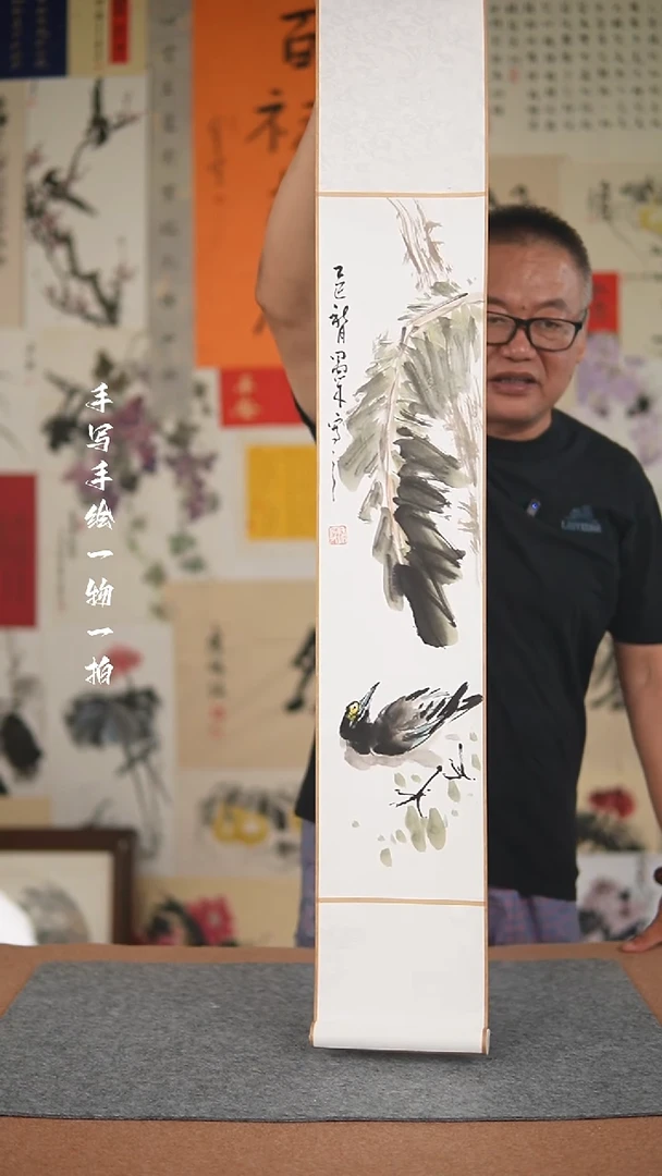 国画手绘-17*110卷轴花鸟