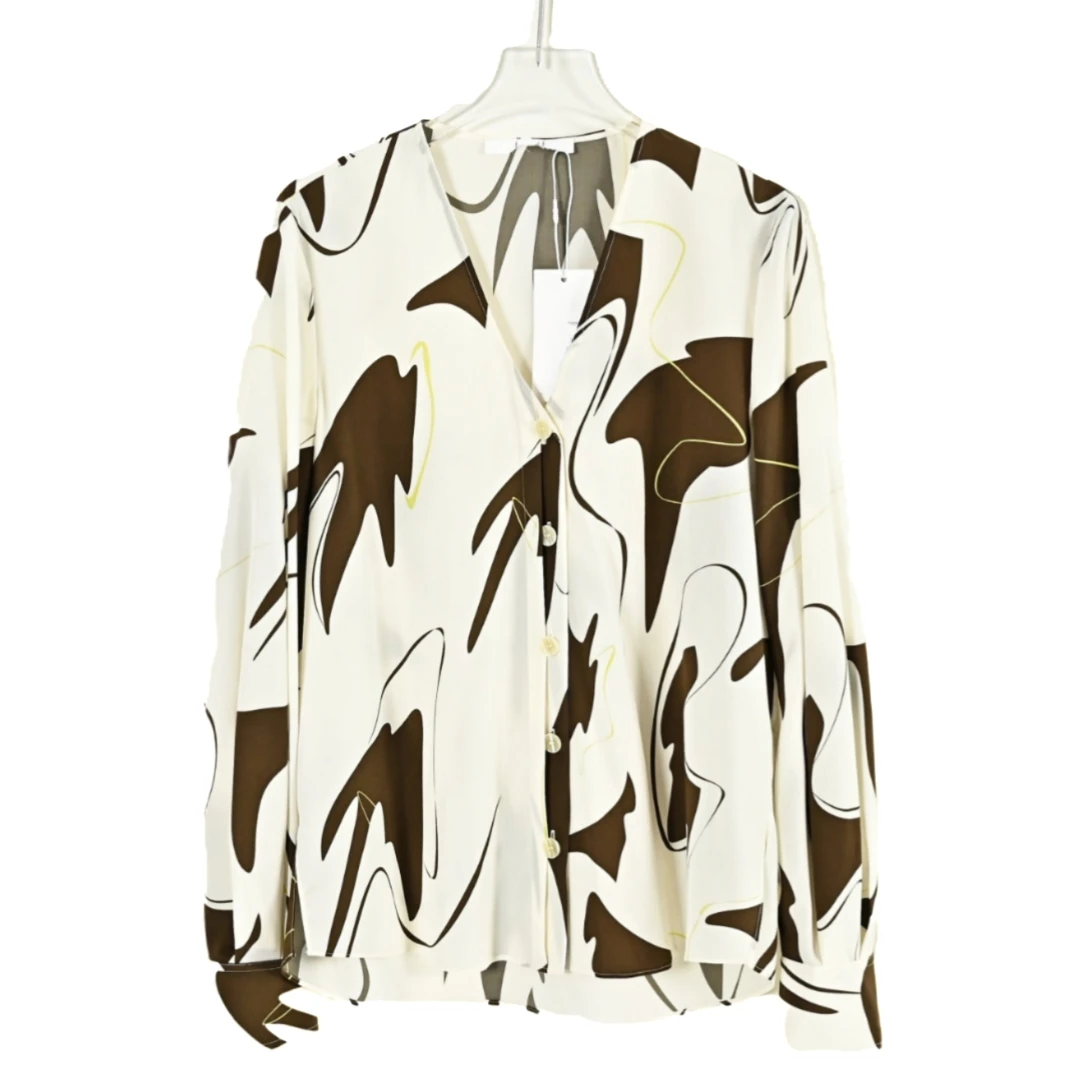 LR092  V领白拼咖色款长袖衬衫 LWL333C049