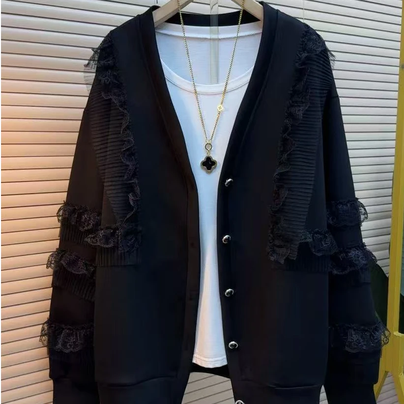 时尚显瘦百搭休闲洋气长袖宽松韩版设计感1631气质黑色外塔