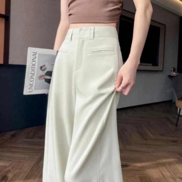 西装阔腿裤女2025秋季高级感弯刀直筒阔腿拖地裤女