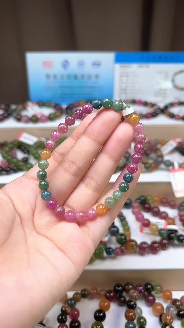 手串未镶嵌碧玺6mm艳丽色高阶油画体单圈手串多样性发一