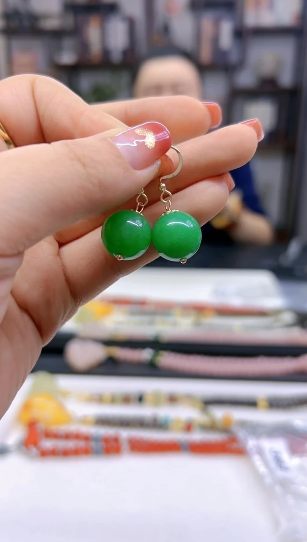 【闪购商品】翡翠耳饰14K金镶嵌耳勾E665