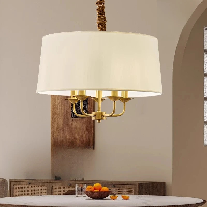 美式全铜餐厅吊灯单头多头可调节长度全铜高档美式简约复古吊灯