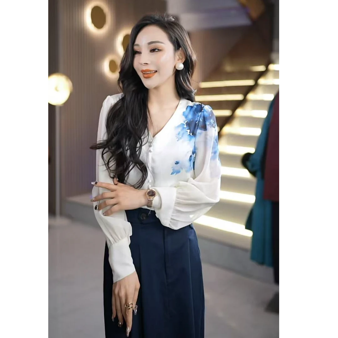 定制版时尚气质洋气百搭定位花防晒长袖衬衫女士上衣衬衣ML299898