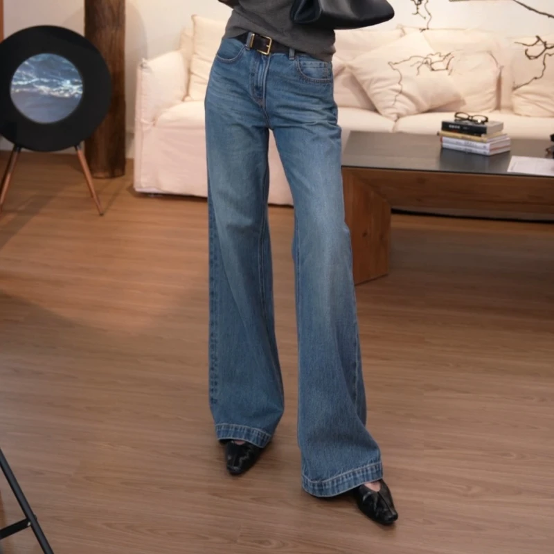 2025设计师款牛仔裤复古美式直筒阔腿显瘦喇叭裤LK2506311