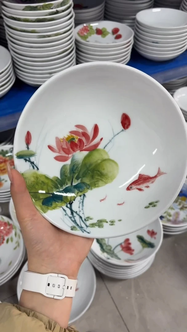 瓷片景德镇高温陶瓷食品级手绘釉中彩-圆深盘