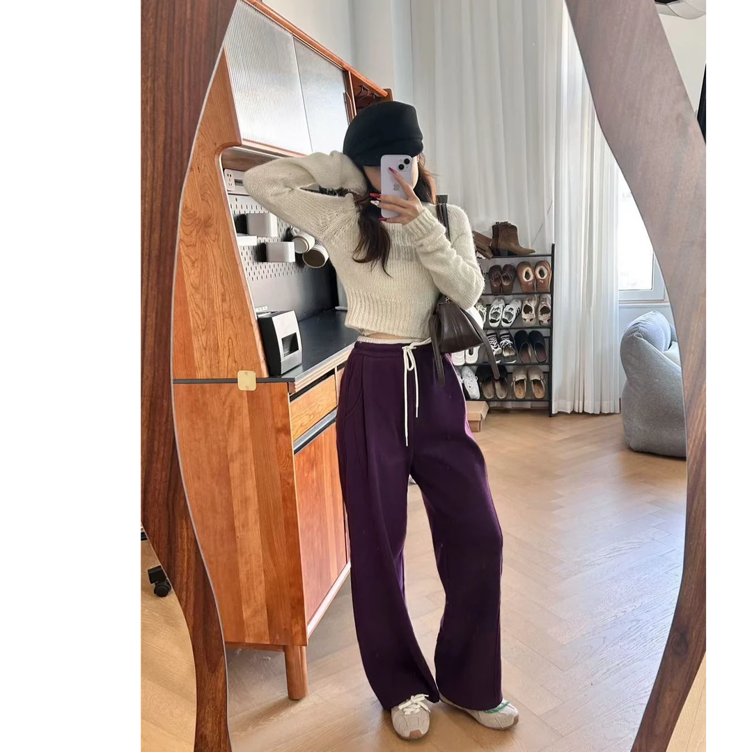 韩国贝果【撞色羊毛香蕉裤】加绒加厚保暖显瘦 A字版遮肉休闲裤