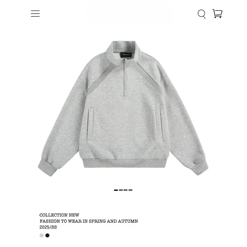 潮牌美式解构半拉链套头卫衣男女复古宽松街头运动情侣上衣