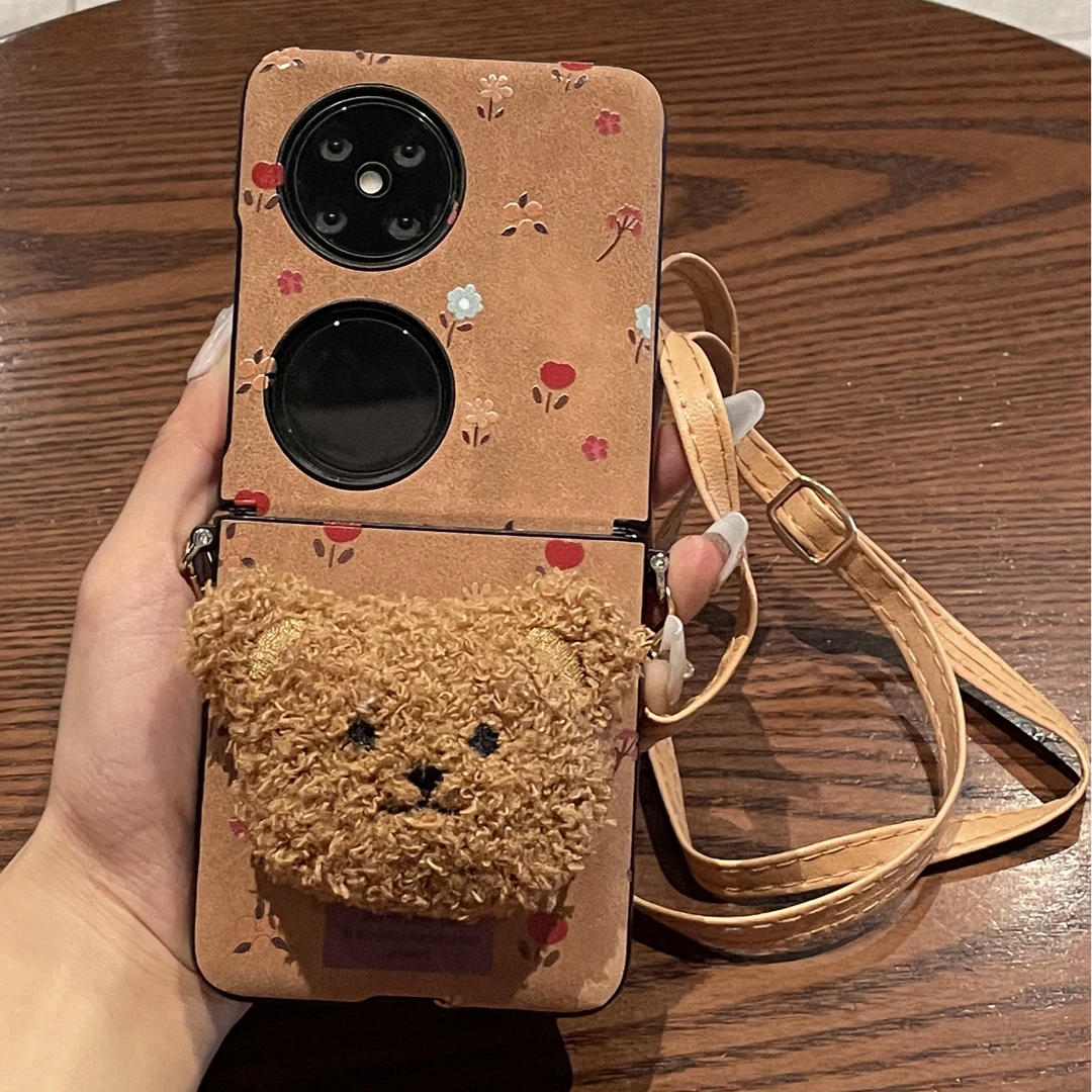 适用华为pocket2小碎花手机壳新款p50pocket斜跨复古高级感