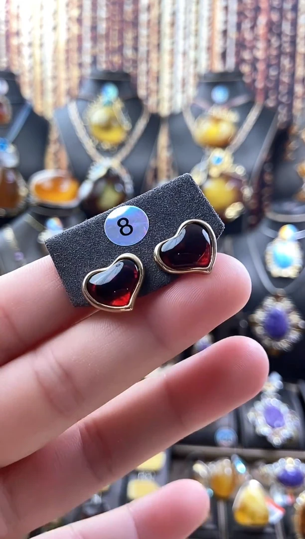 琥珀银S925镶嵌耳饰耳钉