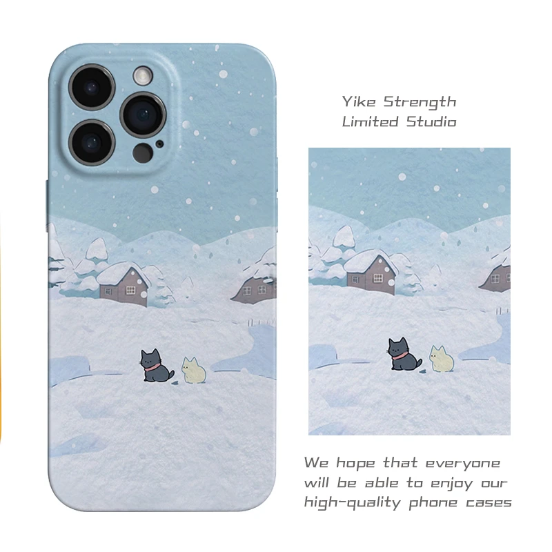 雪中小猫菲林壳软壳适用iphone苹果16pro可爱小米15 VIVO华为