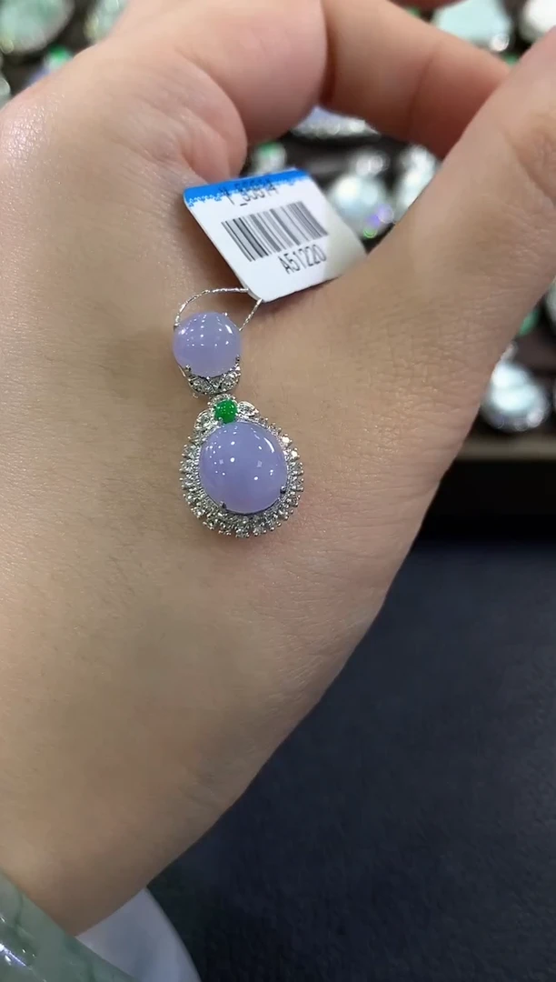 吊坠(不含链)18K金镶嵌翡翠s11紫货有色差