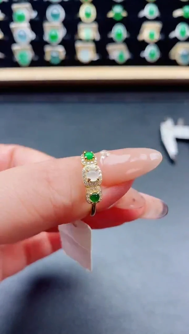 银S925镶嵌戒指翡翠1