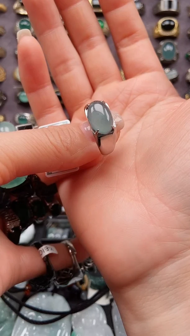 银S925镶嵌戒指翡翠光*天然A货翡翠